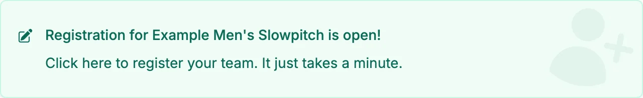 League registration page in slowpitch.love, a softball team sign-up platform