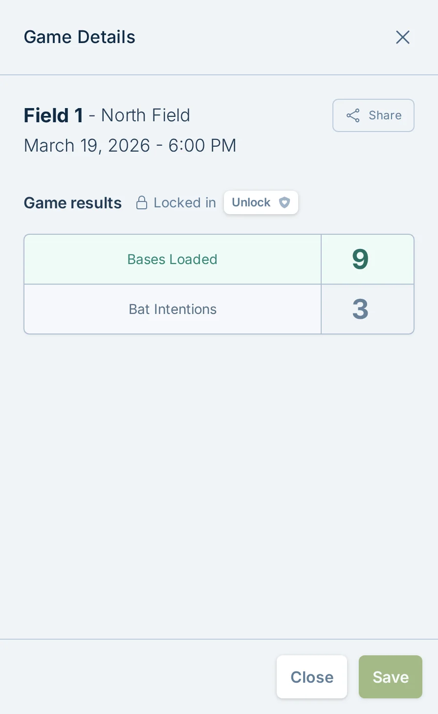 Report game scores form in slowpitch.love, a softball score reporting tool